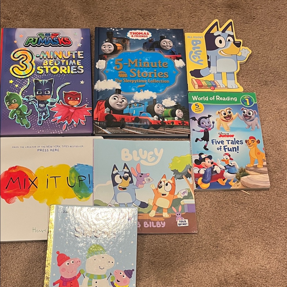 7 Kids Books. Bluey, Peppa, Thomas & Friends, PJ Mask, Disney